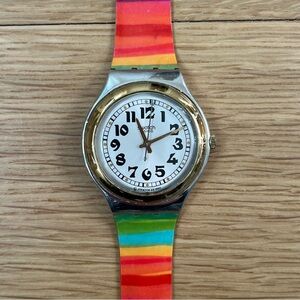 Swatch Irony Big Red Jack YGS100 1994 Vintage Watch With Stripe Band NOT WORKING